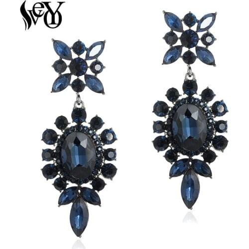 VEYO Elegant Round Crystal Rhinestone Drop Earrings for Women Retro Fashion Jewelry New