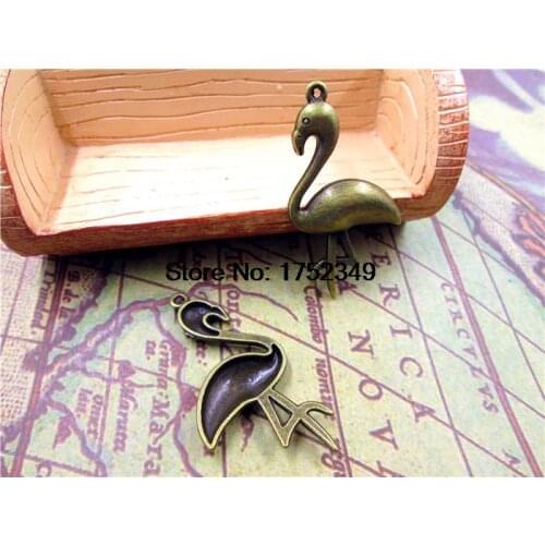 10pcs--Crane charms, Antique Bronze Crane Bird Charms pendant 25x47mm