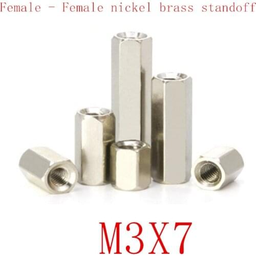 100PCS m3x7 M3*7 Female to Female nickel Brass Standoff Spacer M3 Hexagonal Stud Spacer Pillars