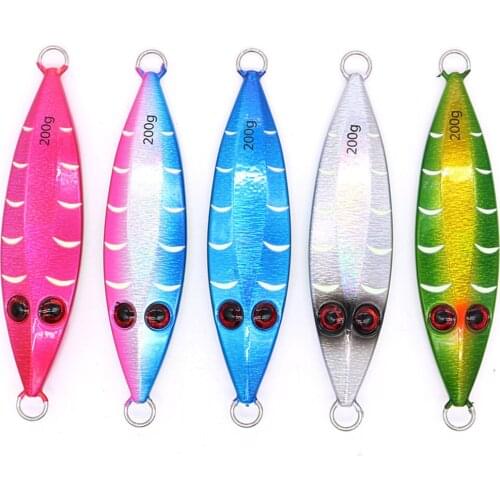 5PCS Sea Fishing Luminous Metal Jigging Lure Trolling Hard Bait Bass laser Tackle Trout Lures Slow Jigs 100/150/200/250g