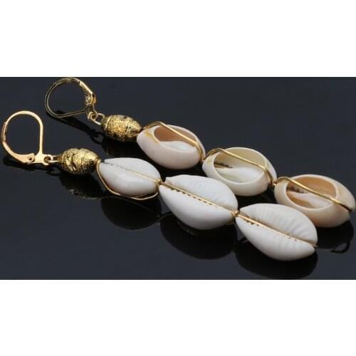 Bohemian Natural Cowrie Shell Pendant Drop Earrings Women Beach Fashion Jewelry 85LB