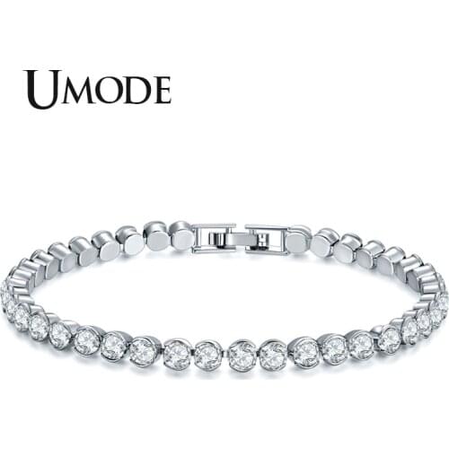 UMODE New Fashion Colorful Round Zircon Crystal Bracelets for Women White Gold CZ Bracelets Jewelry Pulseras Mujer AUB0175