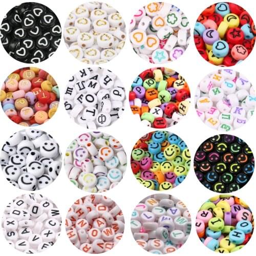4*7mm Mixed Letter Colorful Acrylic Beads Round Flat Alphabet Spacer Beads for Needlework Jewelry Making Diy Bracelet Necklace