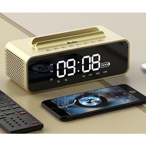 Clock Alarm Clock Mobile Phone Holder Bluetooth Speaker Home Theater Subwoofer Mirror Soundbar Music Center with Radio Receiver