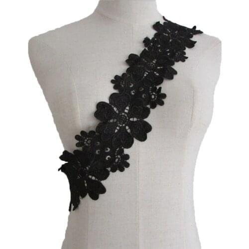 Black lace tie decorated with exquisite embroidery applique sewing DIY clothing craft supplies accessories 1 meter for sale