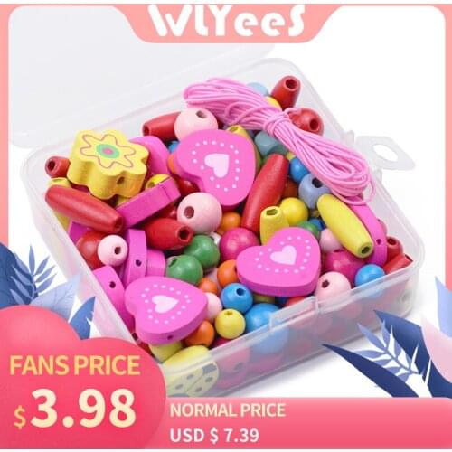 WLYeeS Box Mix color Various Style Wooden Beads Child Teething Educational toy DIY for Baby Beaded Toy Jewelry Making Finding