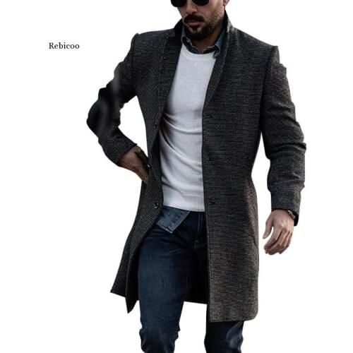 Woolen Coat Trench Windbreaker 2021 Mens Korean Style Jacket Mens Slim Fit Windbreak Long Coat Men Winter Coats Homme Plus Size