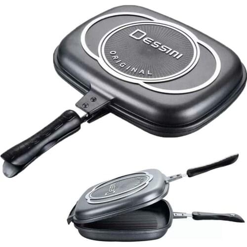 Double-sided BBQ Grill Pan Portable Frying Pan Flip Non-stick Barbecue Cooking Tool Cookware Stove Anti-scalding Handle Skillet