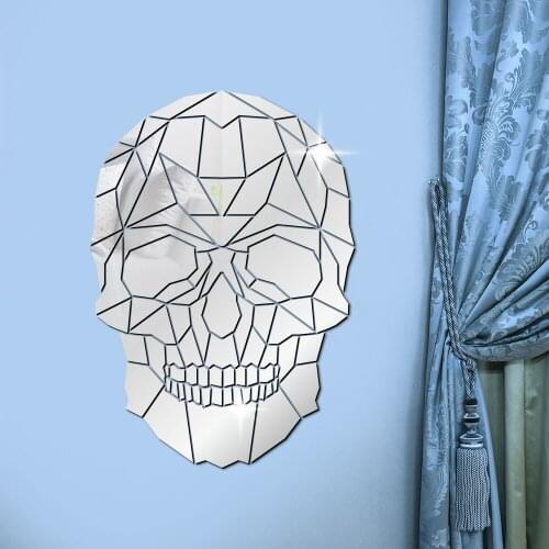 Skull Head Acrylic Mirror Effect Wall Stickers Halloween Party Decor Horror Wall Art Geometric Grim Skeleton Head Skull Decals