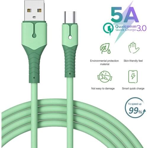 USB Type C Cable Liquid Silicone Phone Data Cord USB C 5A Fast Charging Wire For Xiaomi 11 Redmi Note 10 Samsung S21 Huawei P40
