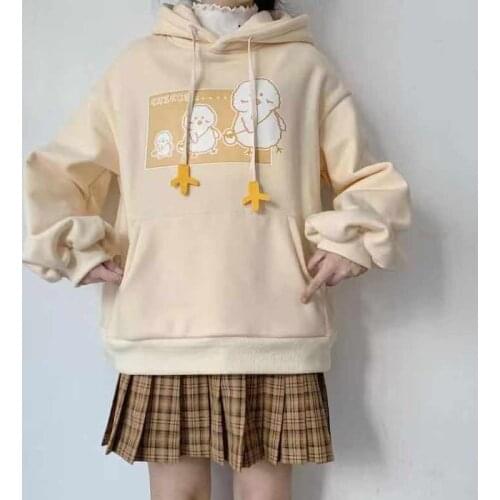 Deeptown Kawaii Hoodies Women Winter 2020 Print Fashion Warm Sweatshirt Women Long Sleeve Plus Velvet Casual Tops Cute Pullover