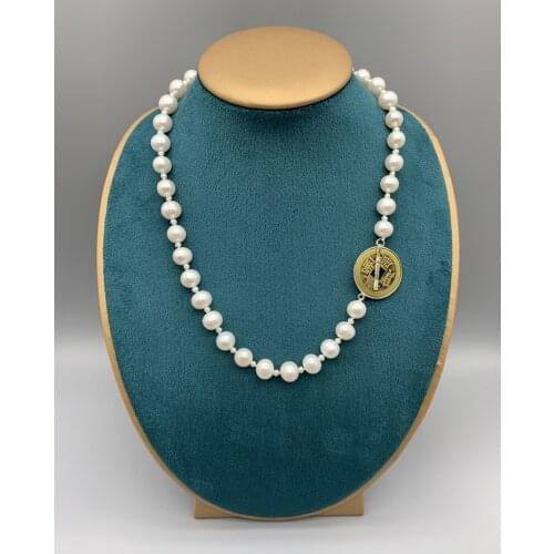 FoLisaUnique Freshwater White Pearl Necklace For Women 925 Sterling Silver Clasp Chinese Coin Choker Jewelry