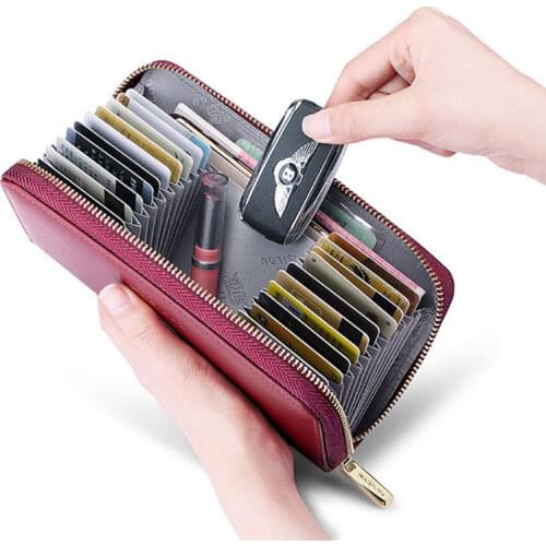 Fashion High Quality Genuine Leather Wallet Women Men Wallet Long Purse Business Credit Card Holder Zipper Wallet RFID Blocking