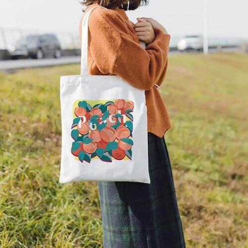 Summer New Harajuku Peach Aesthetic Canvas Bag Female Shoulder Bag Fashion Casual Tote Bags Large Capacity School Bookbag