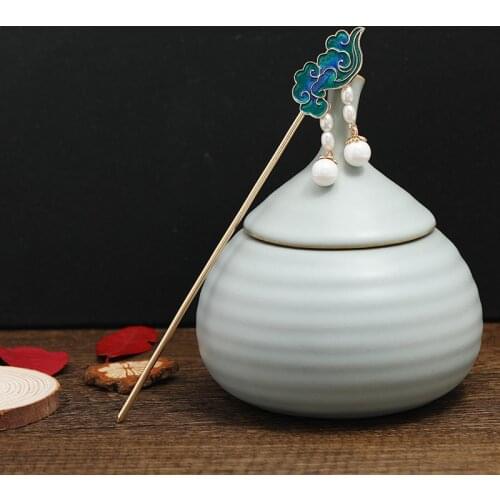 Morkopela Vintage Enamel Flower Charm Hair Stick Pealrs Hairpin For Women Bridal Hair Sticks Wedding Hair Accessories