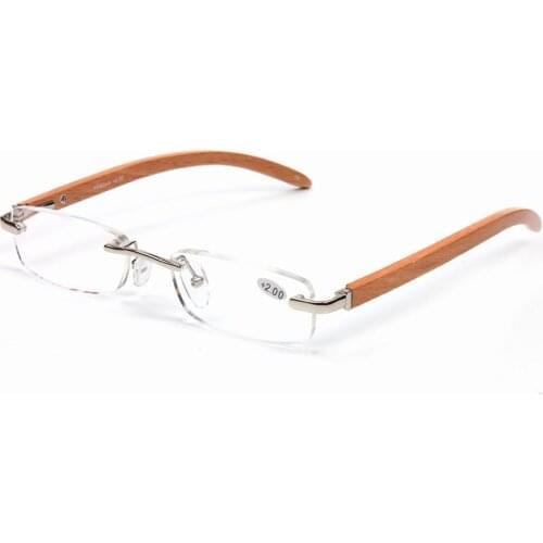 RIMLESS WOOD BAMBOO LEGS SILVER ALLOY RESIN LENSES WITH CASE men women reading glasses +1.00 +1.50 +2.00 +2.50 +3.00 +3.50