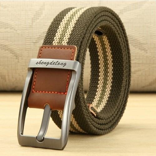 MEDYLA fashion striped mens belt high-quality encrypted canvas hard metal steel buckle belt for men leather closure sports belt