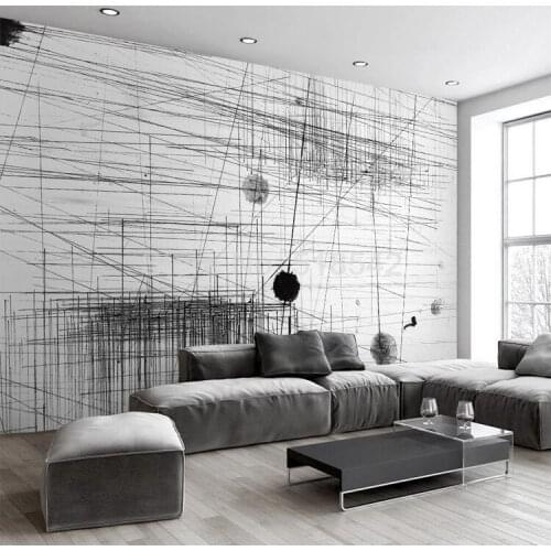 Bacal Custom Mural Wallpaper 3D Black White Stripes Lines Abstract Sketch Art Wall Painting Living Room 3D Photo Wall Paper