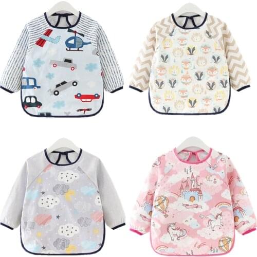 Baby Kids Toddler Long Sleeve Scarf Waterproof Art Smock Feeding Bib Apron Infant Boys Girls Burp Cloth Banana Bibs
