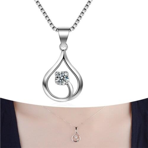 Top Quality Silver Plated Necklace For Women Jewelry Cute Zircon Water Droplet Pendant Girls Choker Necklaces Accessories Latest