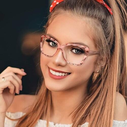 LNFCXI TR90 Rhombus Clear Anti Blue Light Women Eyeglasses Frame Fashion Jelly Pink Blue Color Men Metal Optical Glasses Frame