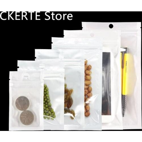 Wholesale 12*20cm White / Clear Self Seal Zipper Plastic Retail Packaging Bag Storage Zipper Bag Retail Package With Hang Hole