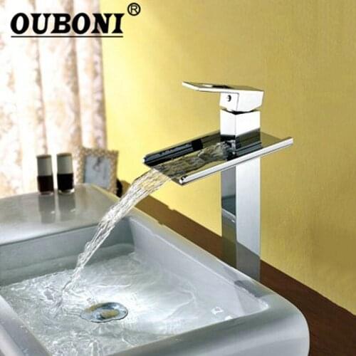 OUBONI Bathroom Waterfall Faucet Sink Basin Mixer Water Tap Torneira Chrome Vanity Vessel Sinks Mixers Taps Faucets