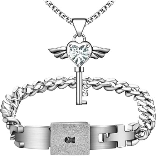 Key and Lock Necklace for Couples Bracelets Lover Boyfriend and Girlfriend Bracelets Pendant Titanium Steel Friendship His Hers