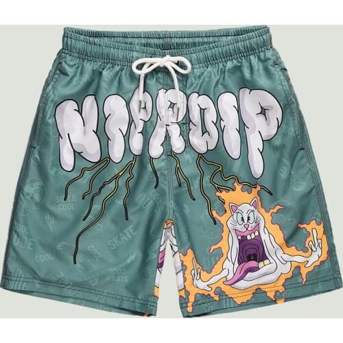 Beach Shorts Men Fashion Double-layer Mesh Breathable Cartoons Printed Shorts Male Casual Loose Quick Drying Mens Pants 2021 New