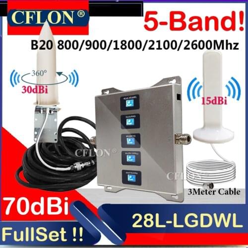 Five-Band B20 800 900 1800 2100 2600mhz CellPhone Cellular Amplifier 4G Mobile Signal Booster Repeater GSM 2G3G4G DCS WCDMA LTE