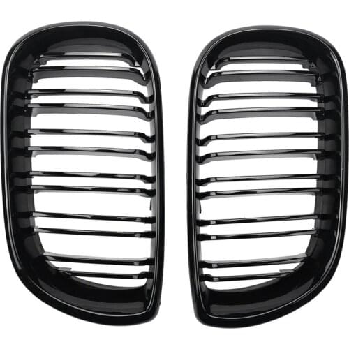 2Pcs Car Style Gloss Black Front Kidney Double Slat Grill Grille for BMW E46 4 Door 4D 3 Series 2002-2005