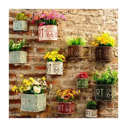 Retro Industrial Wind Decoration Creative Wall Hanging Flower Pot Green Plant Milk Tea Shop Simulation Flower Wall Pendant
