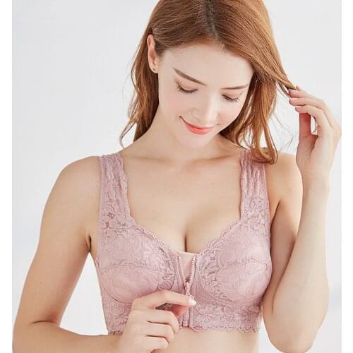 Sexy Lace Removable Pads Vest Sleep Bra Panty Cotton Push Up For Women XXXL Wire Free Comfortable Front Closure Zipper Plus Size