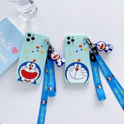 For Iphone 12 Pro Max 11 Pro Max XS Max XR SE 7 Plus 8 Plus 6S Cartoon Cat Stand Lanyard Sotf Silicone Funda Phone Case Cover