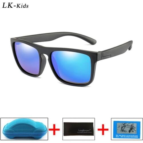 LongKeeper Kids Sunglasses Boys Polarized Sun Glasses With Box Children Girls Silicone Square Mirror Goggle UV400 Eyewear