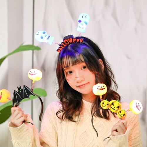 Glowing Pumpkin Skull Hair Hoop Party Supplies Halloween Flash Cheer Toy