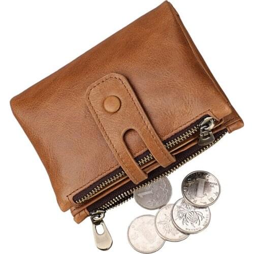 New Genuine Leather Vintage Wallet Men Coin Pocket Short Wallets Top Layer Cowhide Zipper Wallet RFID Card Holders Man Purse
