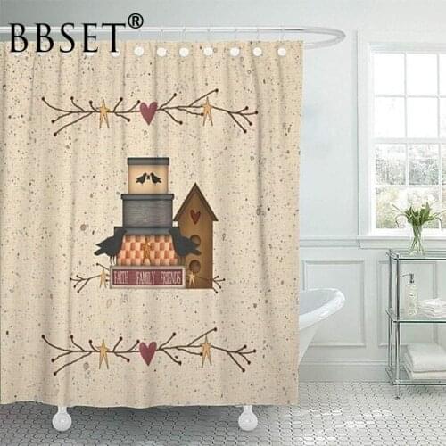 Retro Shower Curtain Nostalgic Farm and Two Black Birds Pattern Waterproof Multi-size Douchegordijn Bathroom Decor with 12 Hooks