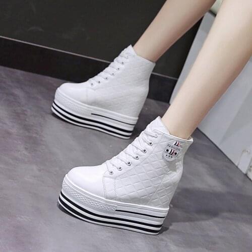 PU Women Caual Shoes White Wedge Shoes Woman 2020 New Spring Ankle Boots For Women Platform Boots Women Super High Heel