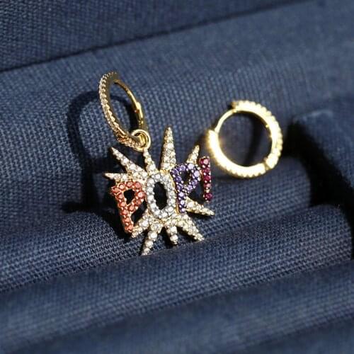 SLJELY Real 925 Sterling Silver Yellow Gold Color Asymmetric Letters Pop Earrings Multicolor Cubic Zirconia Women Fine Jewelry