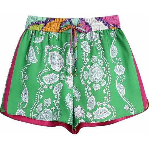 ZA 2021 Streetwear Style Totem Printing Elastic waist shorts High Waist Short Pants Loose Temperament Squiggle Womens Short