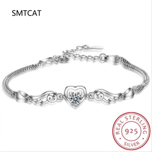 Romantic 925 Silver Jewelry Bracelets for Women Wedding Engagement Promise Party Accessory Heart Shape Zircon Gemstone Bracelet