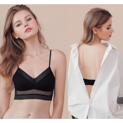 No Rims Backless Strapless Bra Push Up Plus Size Women Wire Free Sexy Lace Thin Dots Mesh Lingerie Brassiere Low Back Underwear