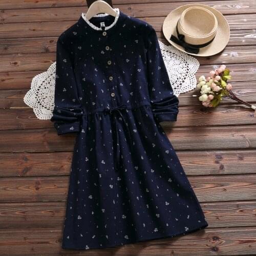 Autumn winter women elegant dress high quality fashion print vestidos long sleeve ruffled cute mori girl dress