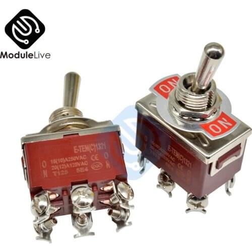 E-TEN(C)1321 12mm Toggle Switch S Double Throw SPDT ON-OFF 250/16A 1/4 Inch Mounting 31.4*19.7MM 2Positions 6Pins