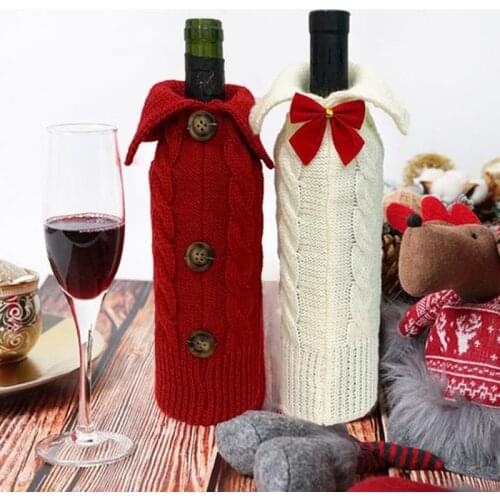2PCS Navidad Red Wine Bottle Bag Knitted Decorative Wine Bottle Cover Multicolor Gift Bag Candy Storage Bags For Home DIY Decor