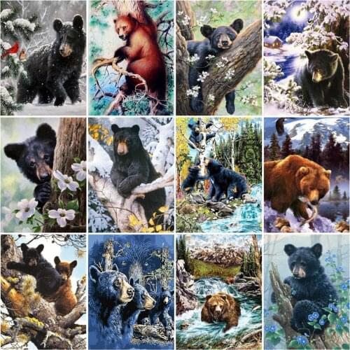 HUACAN 5D Diy Diamond Painting Animal Bear Diamond Mosaic Forest Cross Stitch Rhinestones Picture Handcraft