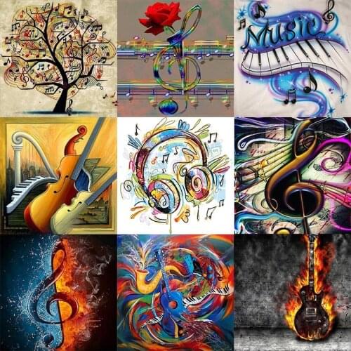 Full Round Drill 5D DIY Diamond Painting Music Violin Scenic Diamond Embroidery Cross Stitch Rhinestone 5D Mosaic Home Decor