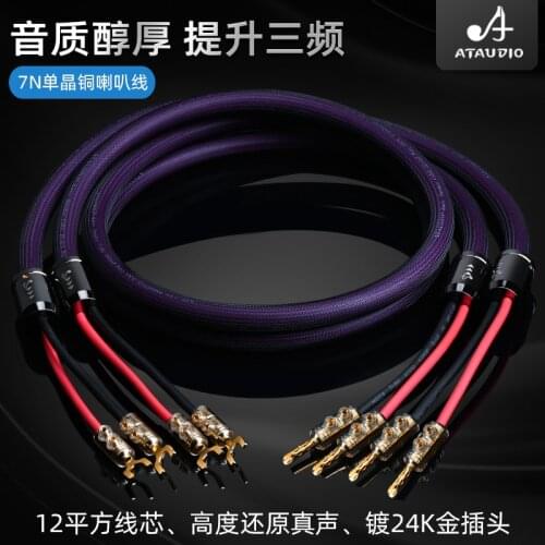 ATAUDIO One Pair Hifi Speaker Cable High Quality 7N OCC Speaker Wire With banana Y Plug and Pin Plug