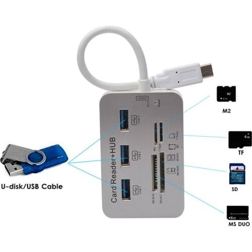Basix 7 in 1 USB Type C Hub High Speed USB-C 3.1 to 3 USB 3.0 with MS SD M2 T-Flash Converter Adapter for Windows XP 7 8 MacOS